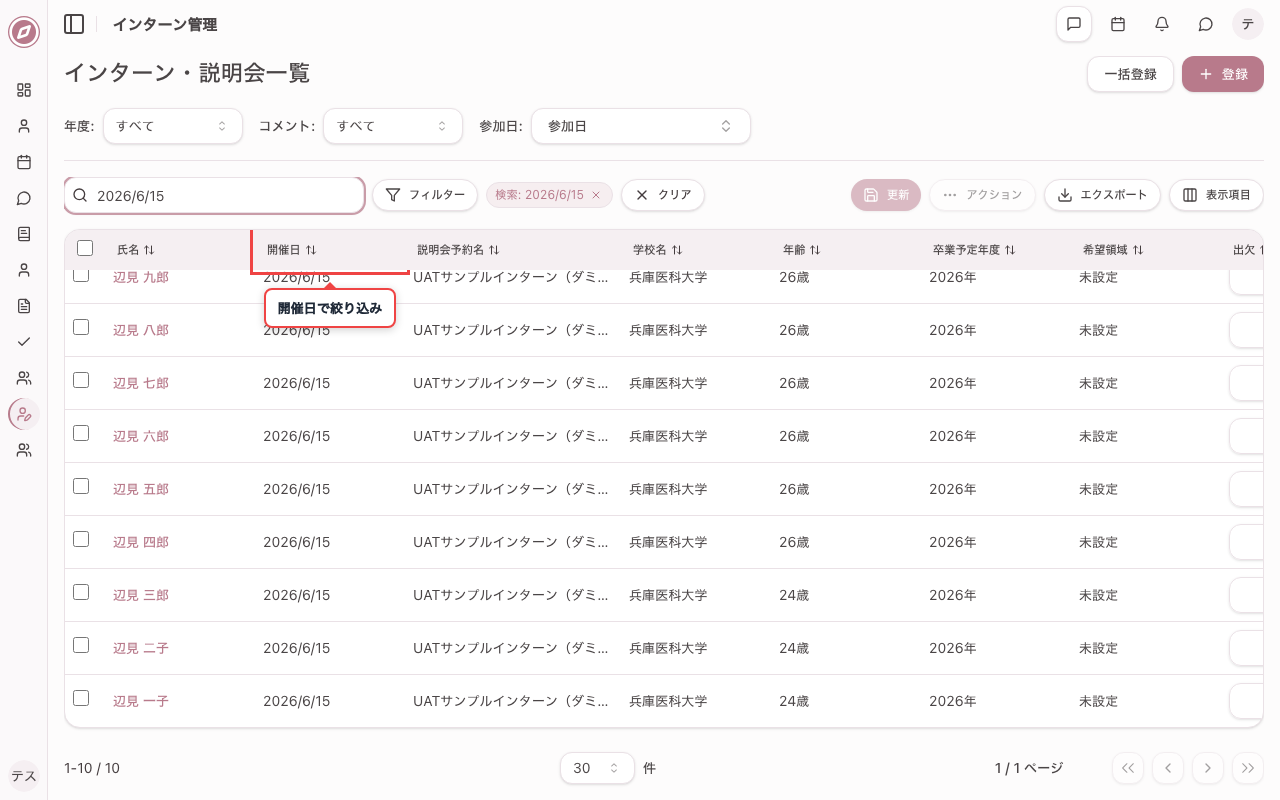 開催日で参加者を絞り込む