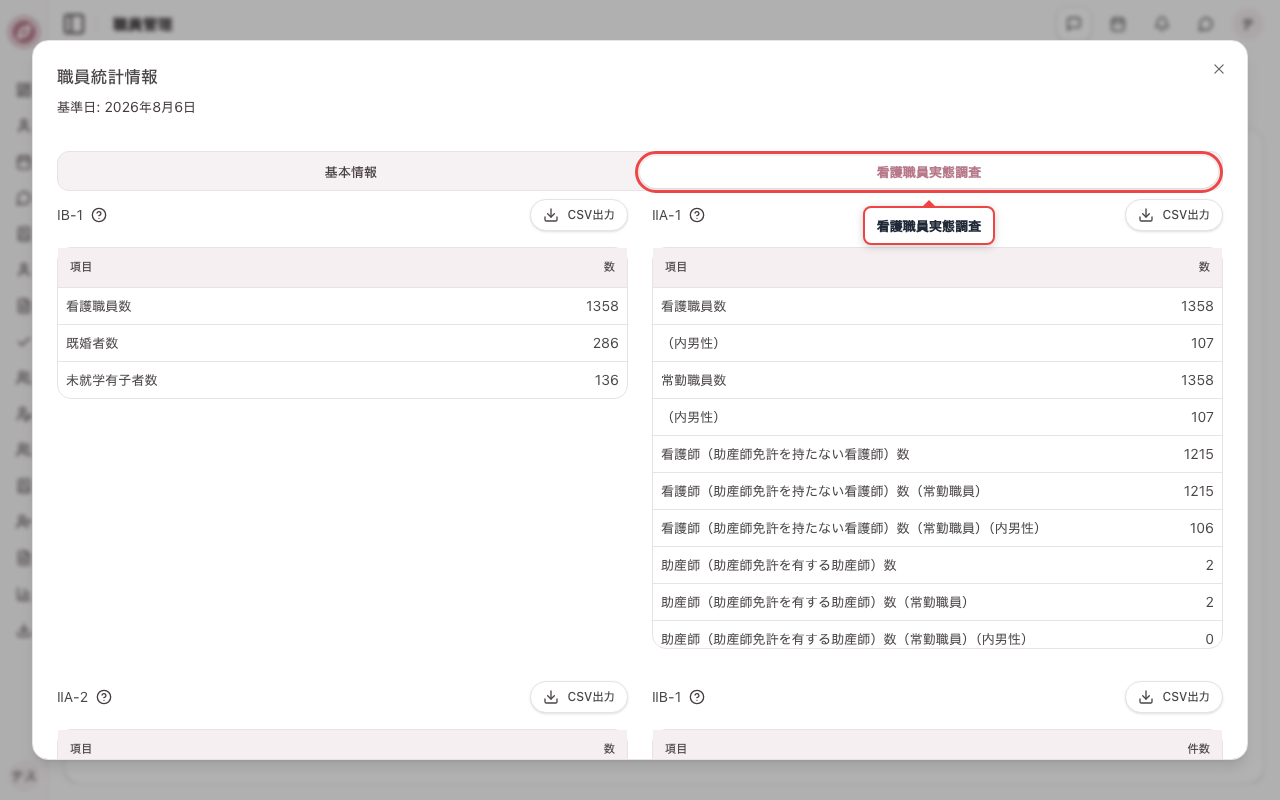 看護職員実態調査タブを確認する