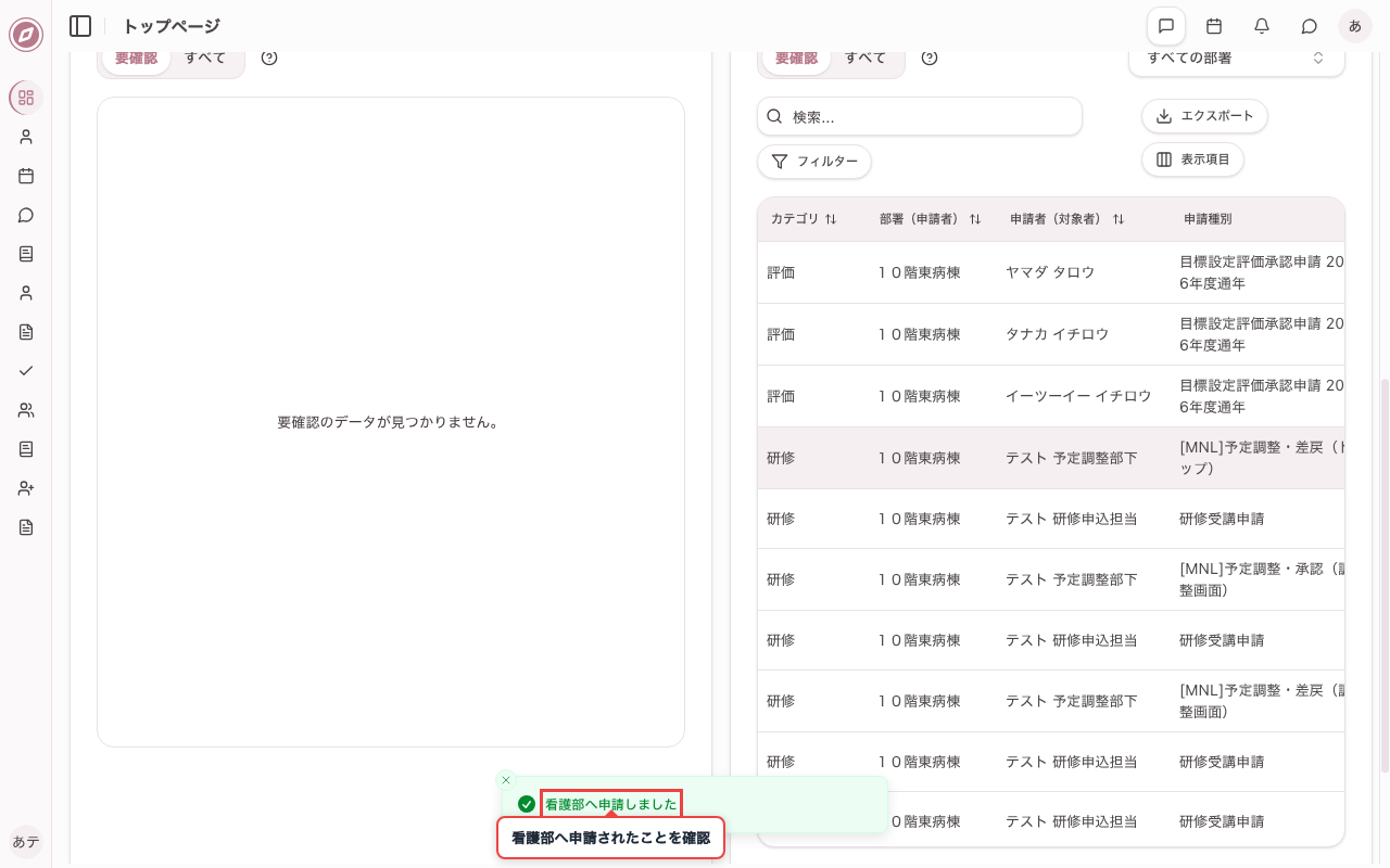 承認し、看護部へ申請する