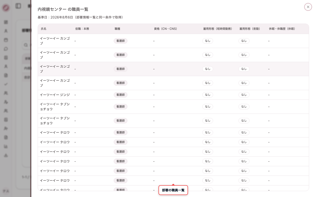 部署の職員情報を開き確認する
